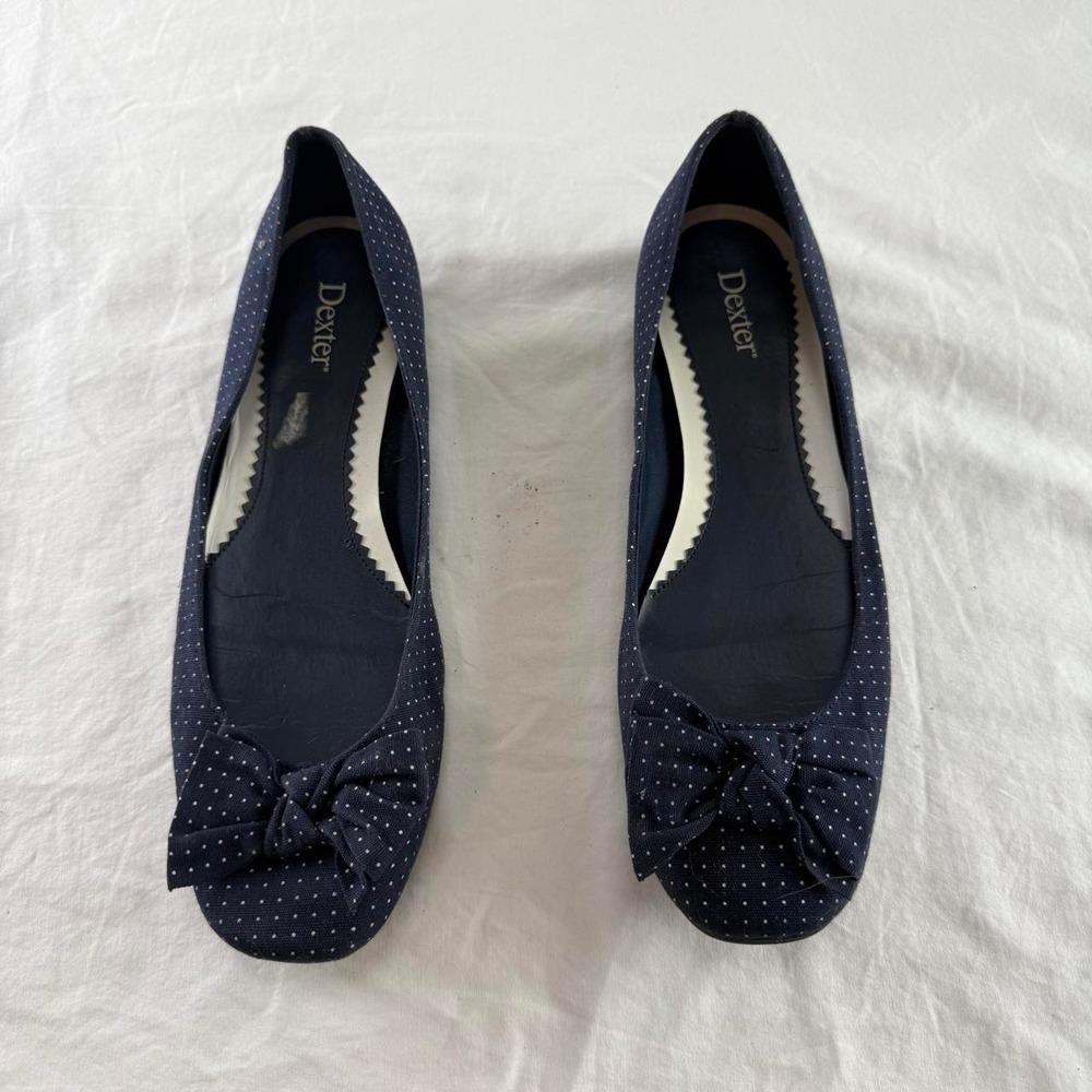 Dexter Navy Blue Polka Dot Ballet Flats Bow Womens 7.5 Y2k Retro Ballet Twee - Picture 4 of 8